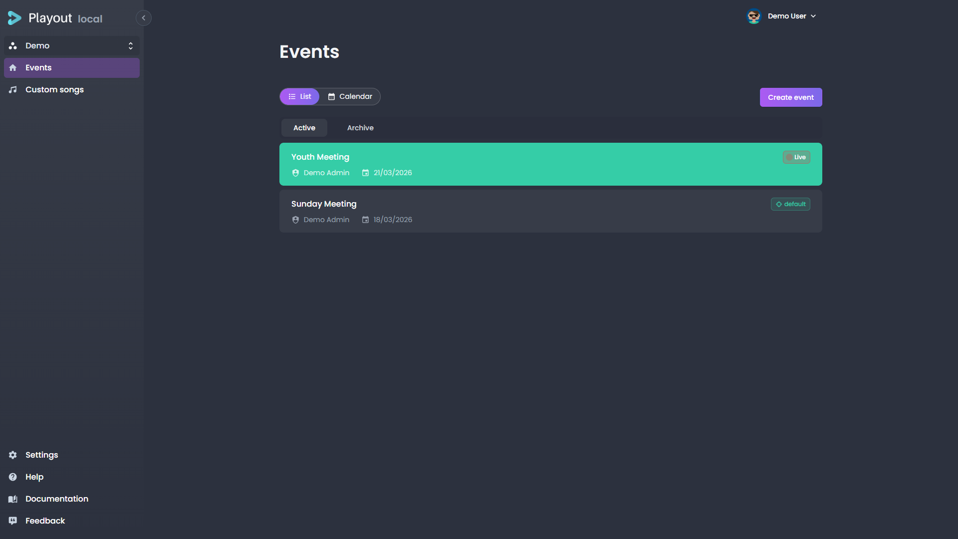Event list view