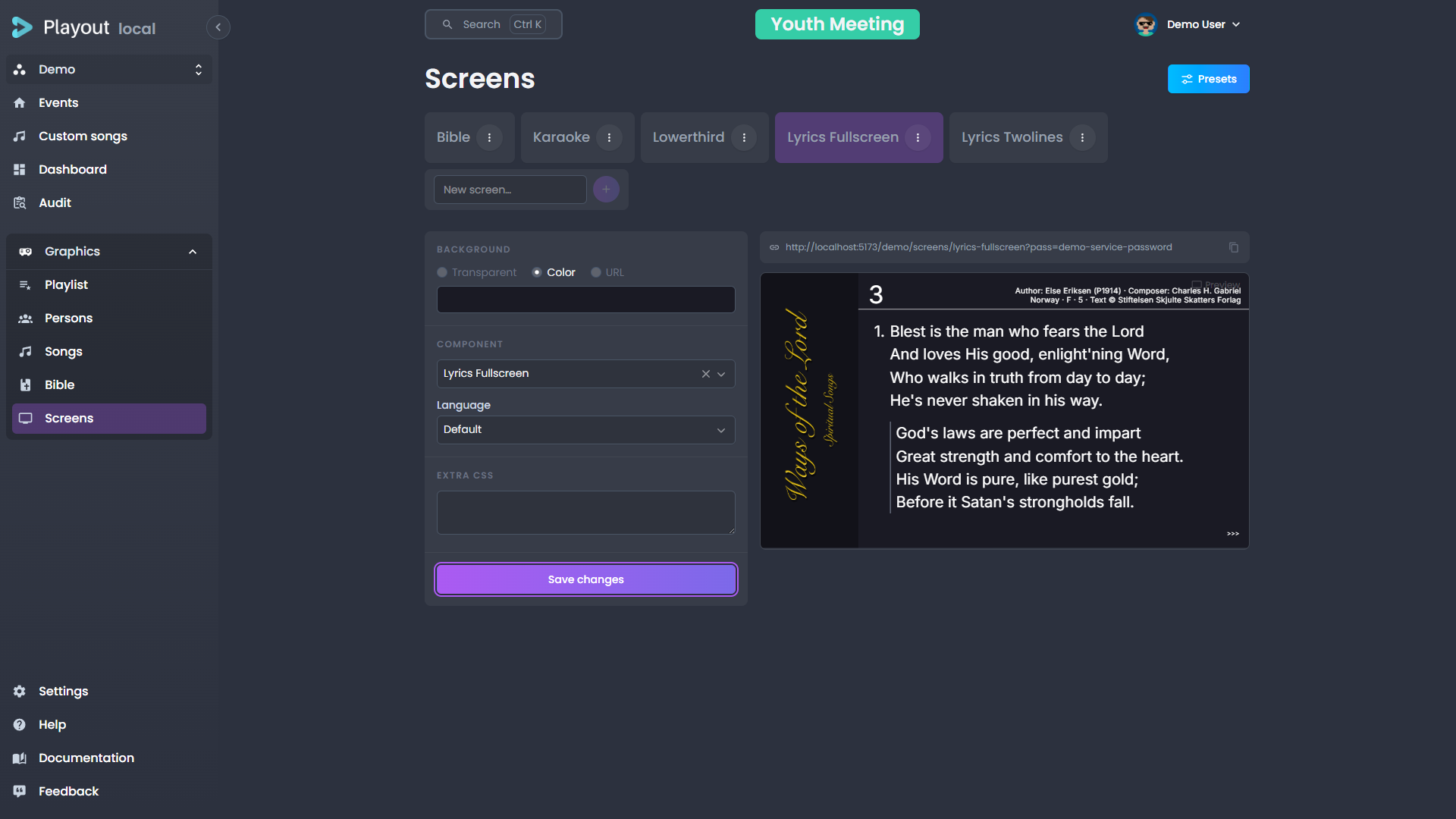 Screens configuration